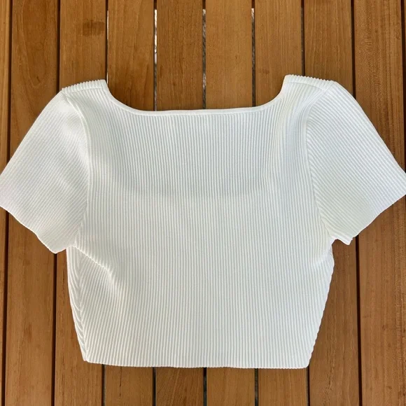 Aritzia Babaton White Ribbed Square Neck Crop Top - Picture 2 of 4